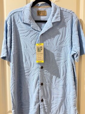 Weatherproof Light Blue Textured Short-Sleeve Button-Down Shirt